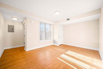 Easy to clean wood inspired flooring and plush carpets throughout